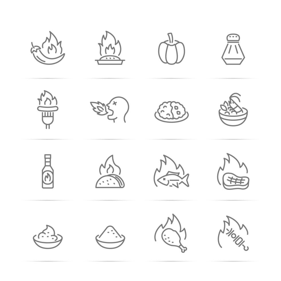 iconos de línea de vector de comida picante