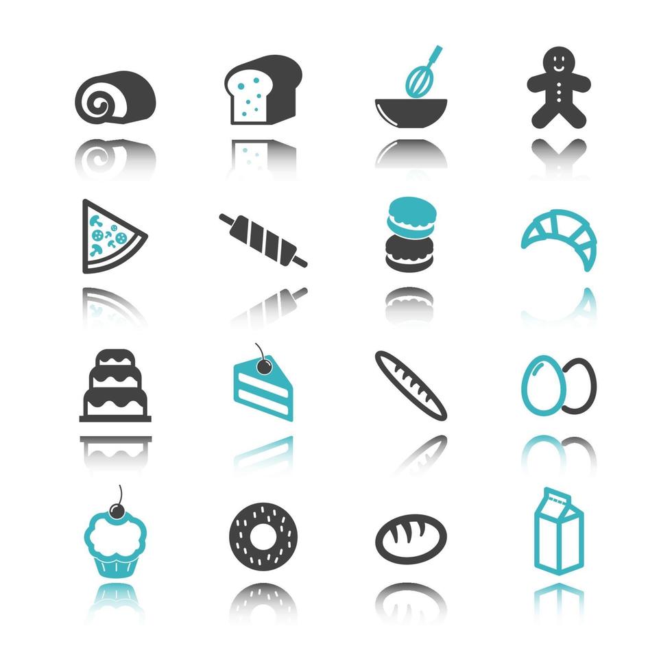 bakery icons with reflection vector