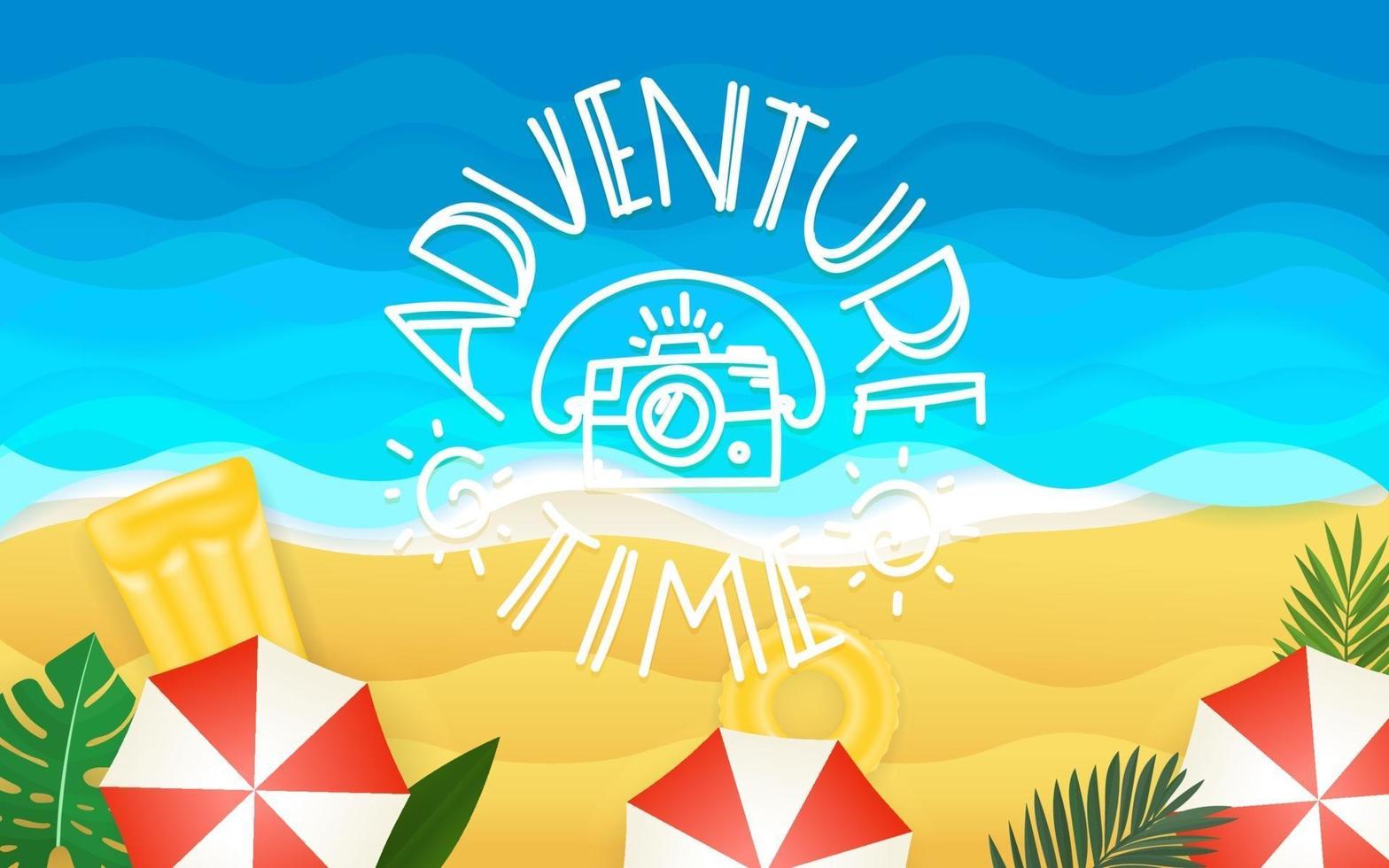 ilustración vectorial tropical con inscripción de letras. tiempo de Aventura vector