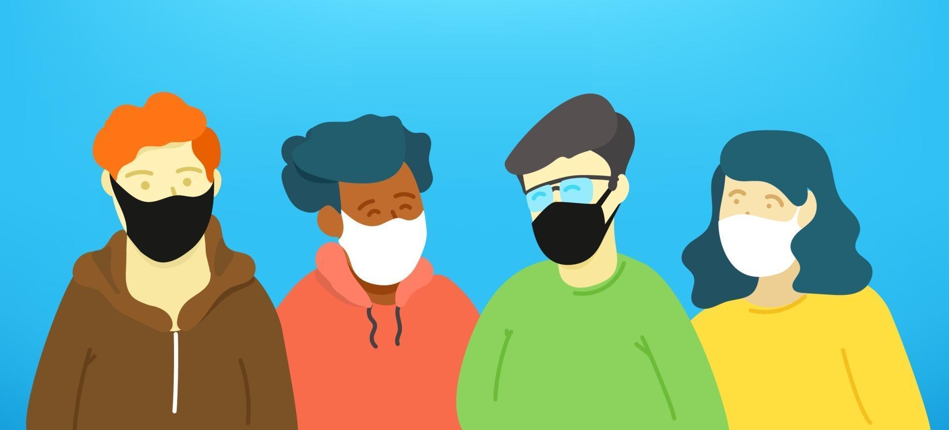 People wearing face masks vector