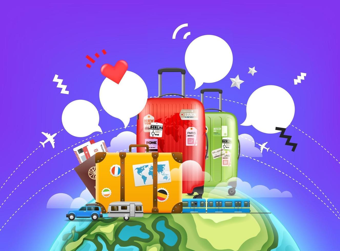 World adventure concept with speech bubbles vector
