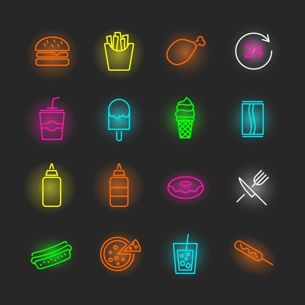 fast food neon icon set vector