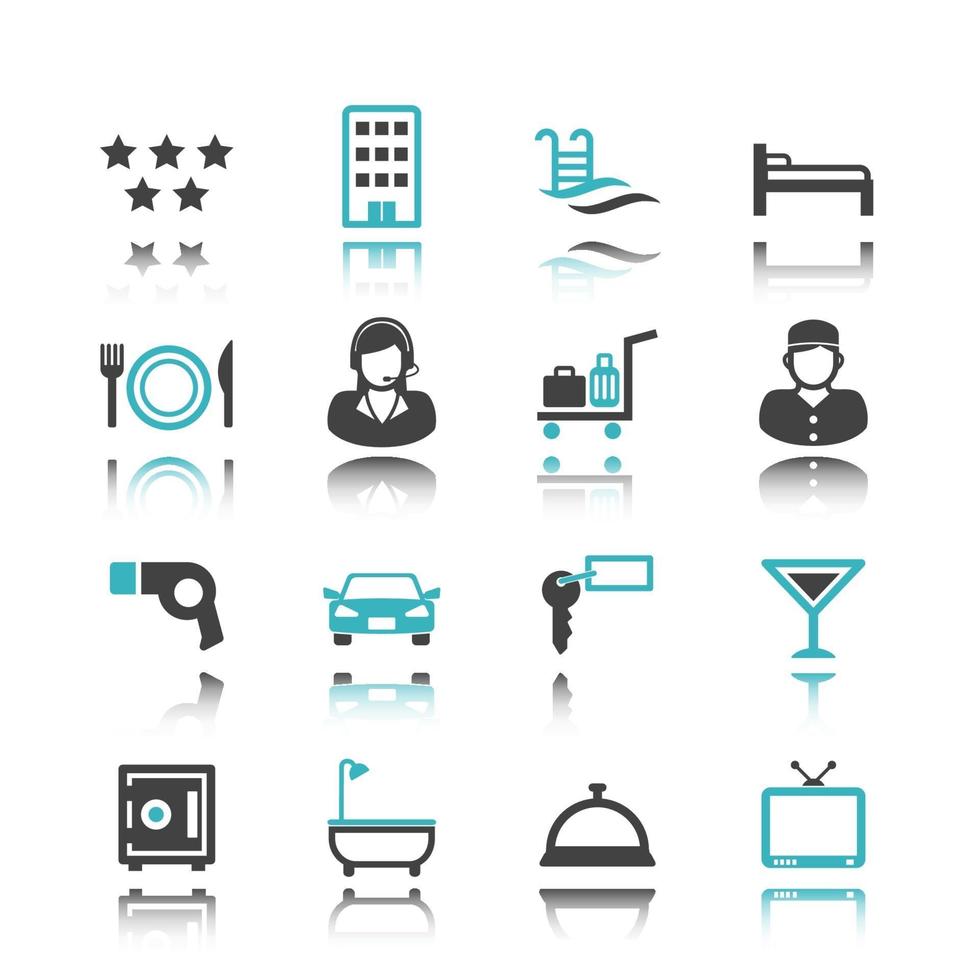 hotel icons with reflection vector