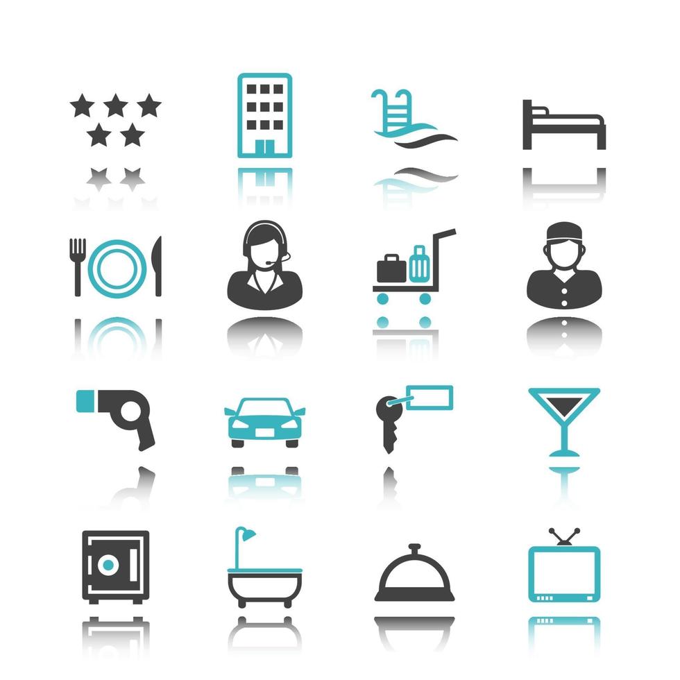 iconos de hotel con reflejo vector