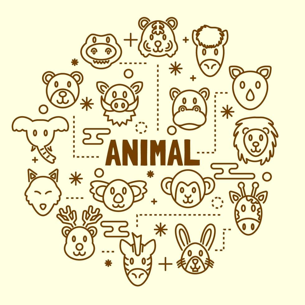 animal minimal thin line icons set vector