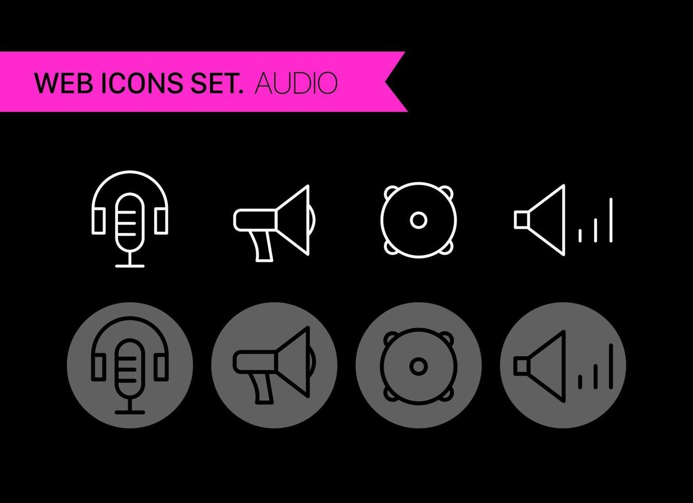 conjunto de vectores de iconos de línea delgada de audio