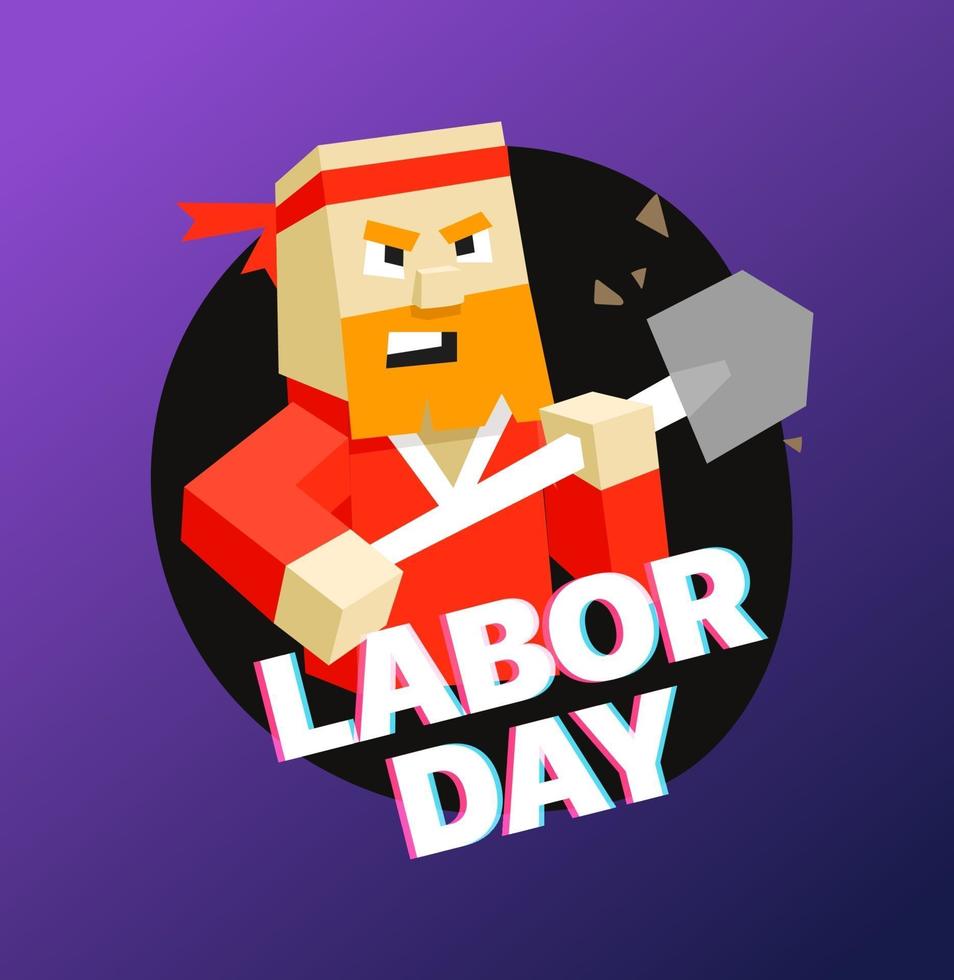 Happy Labor day greeting card with cute worker vector