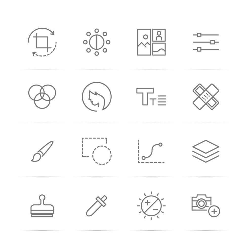 iconos de línea de vector de herramienta de editor de fotos