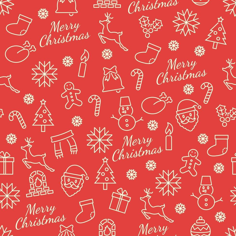 christmas seamless pattern with line icons vector