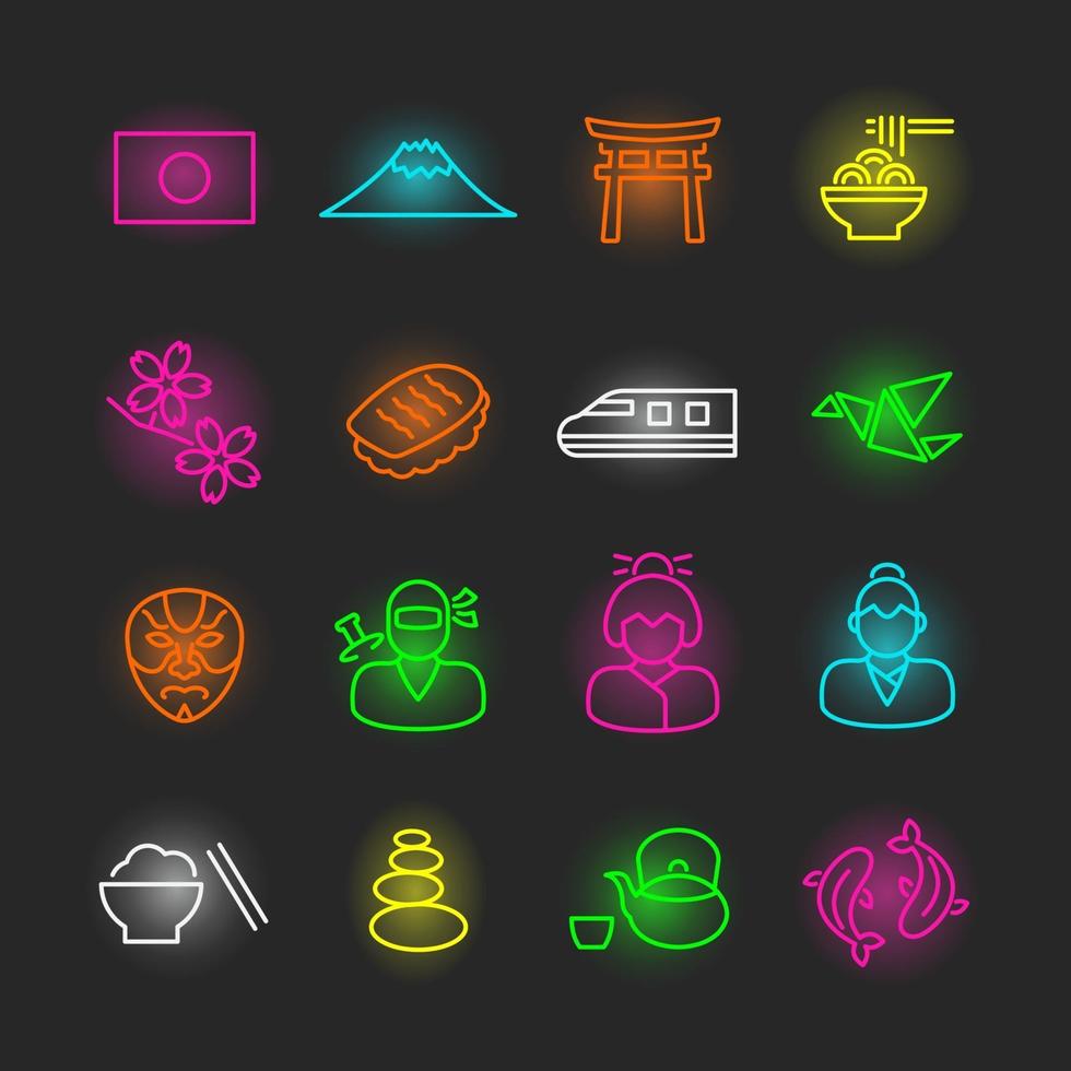 conjunto de iconos de neón japonés vector