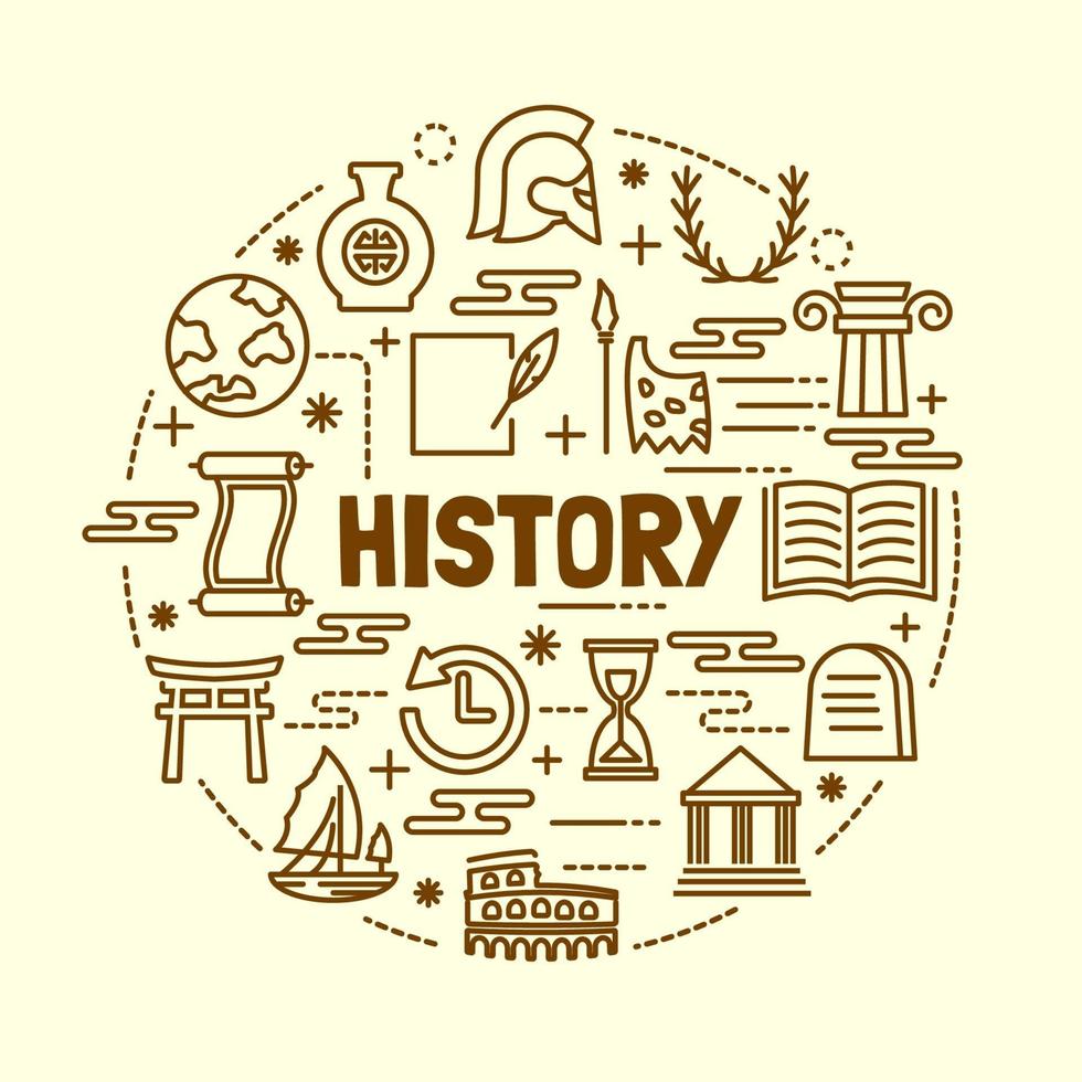 history minimal thin line icons set vector