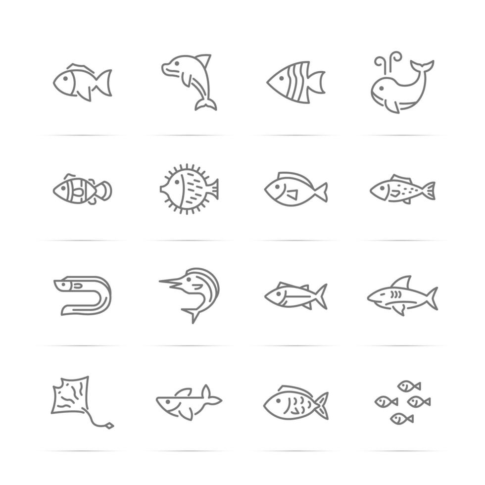 iconos de línea de vector de pescado