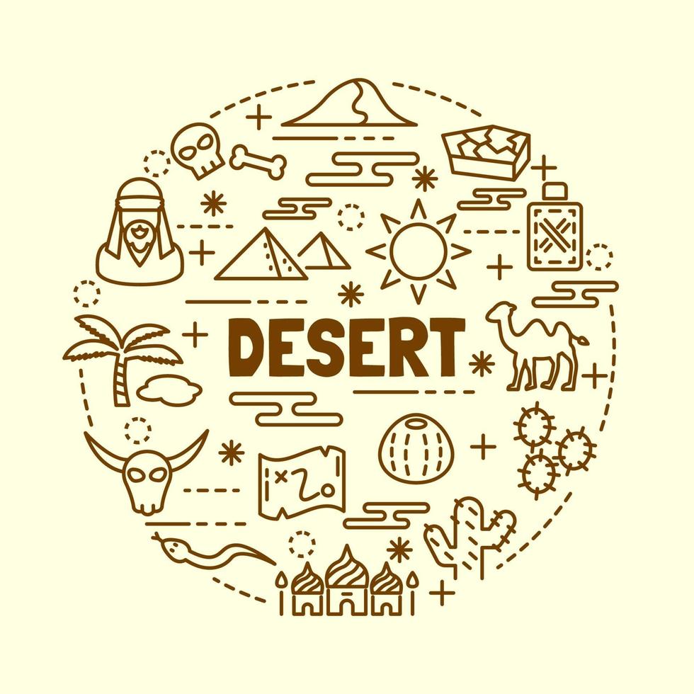 desert minimal thin line icons set vector