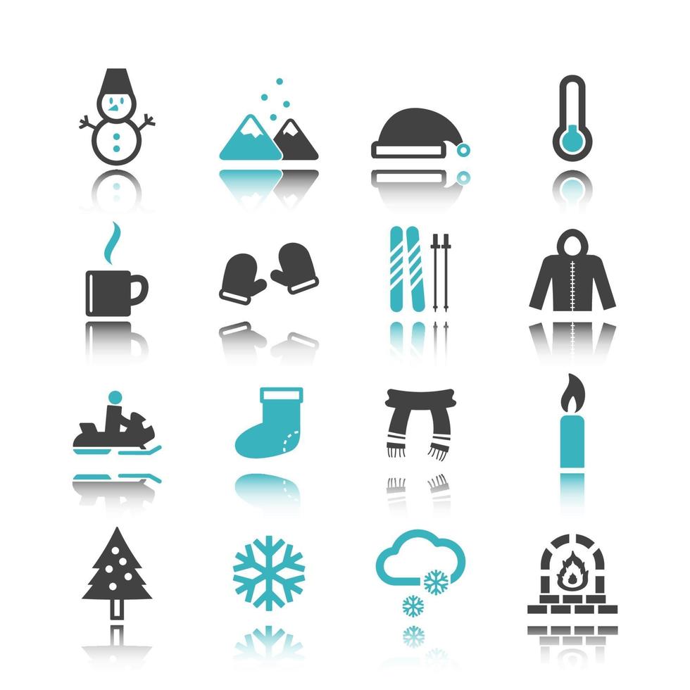 iconos de invierno con reflejo vector