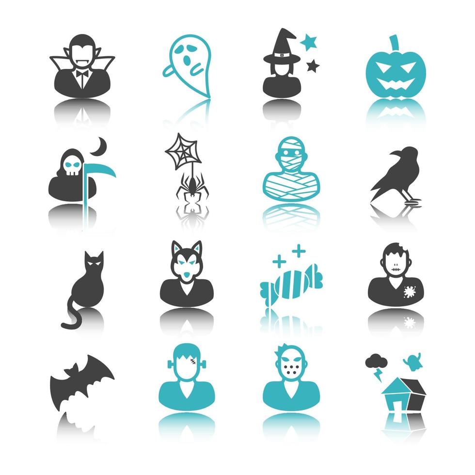 iconos de halloween con reflejo vector