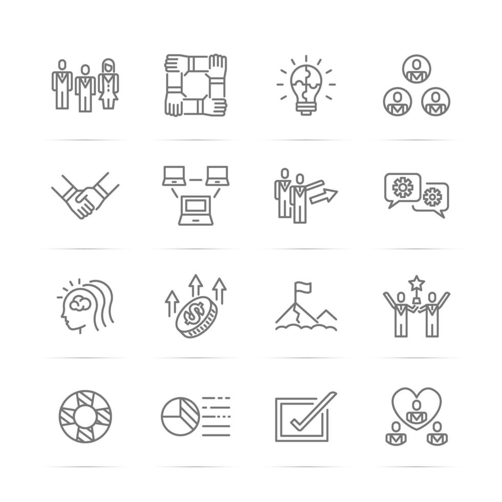 iconos de línea de vector de trabajo en equipo