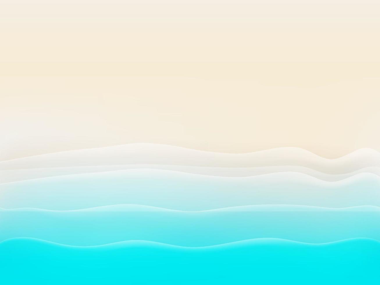 Background with beautiful blue waves and bright sand. Top view vector illustrztion