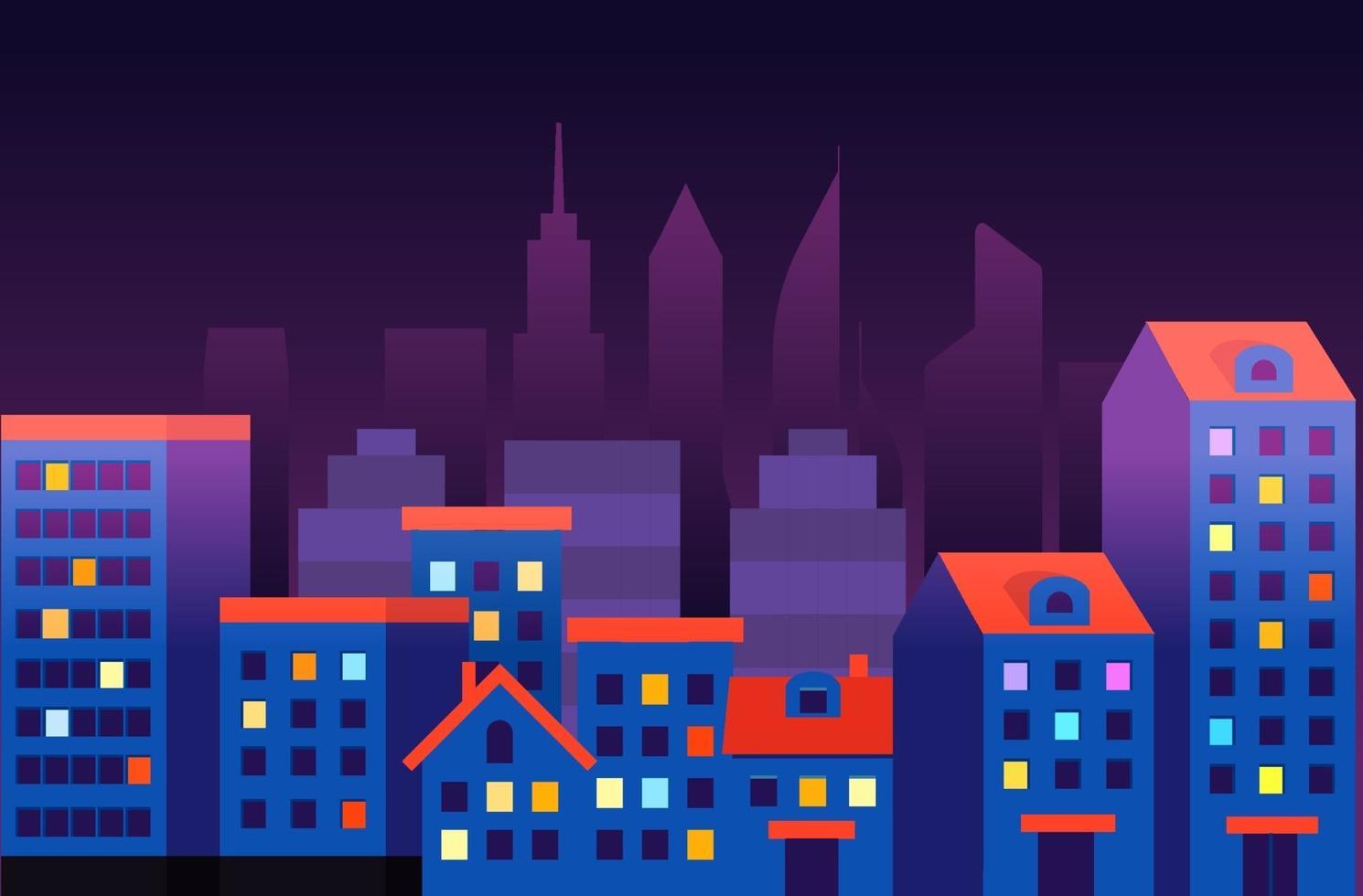 Night view of the city. Vector illustration