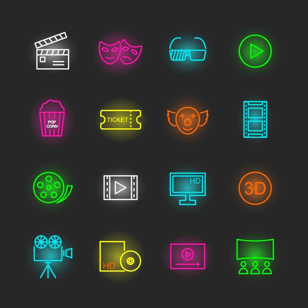 movie neon icon set vector
