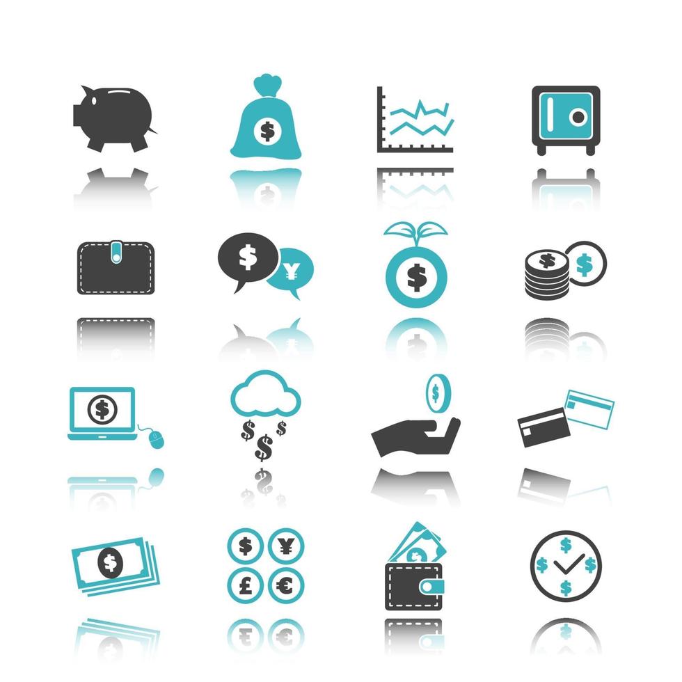 money icons with reflection vector
