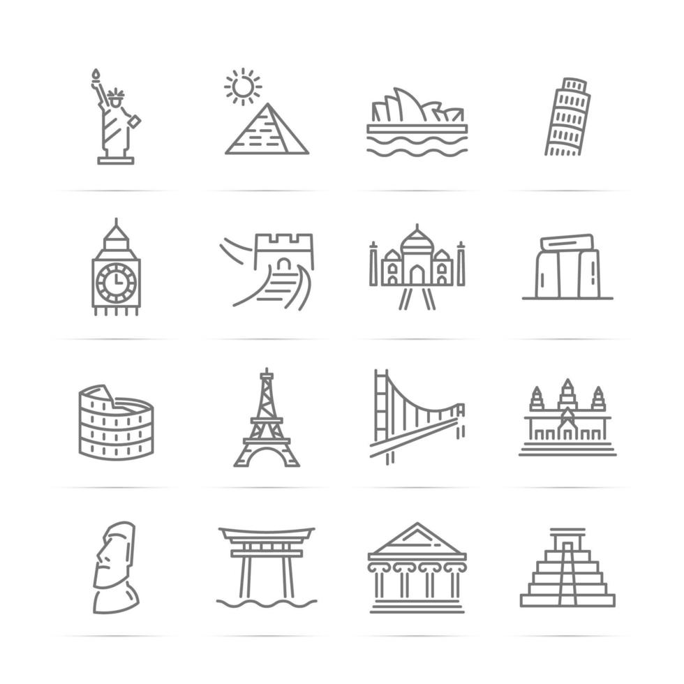 world landmarks vector line icons