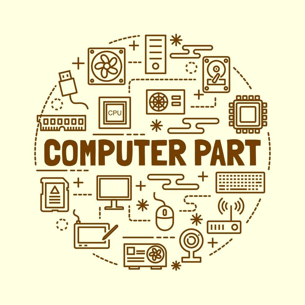 computer part minimal thin line icons set vector