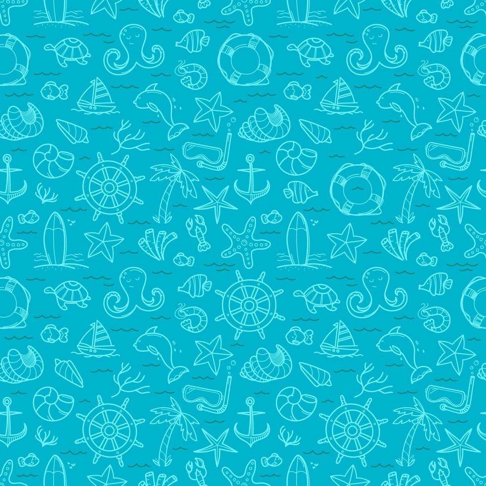 fondo transparente azul océano. elementos de vector de doodle