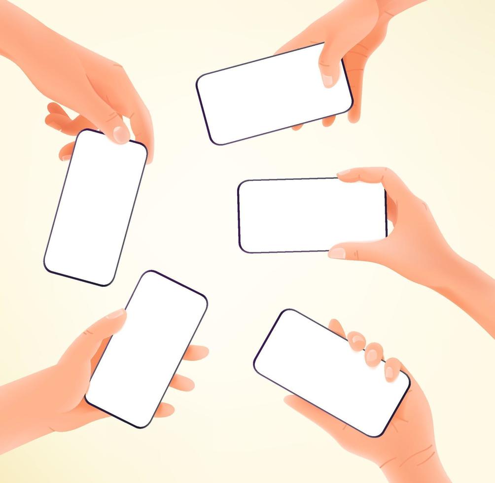 Using modern smartphone vector concept. Hands holding modern smartphones