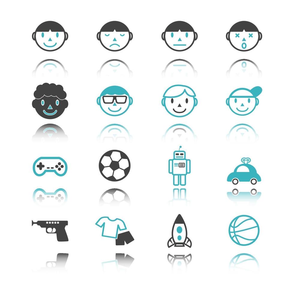 boy icons with reflection vector