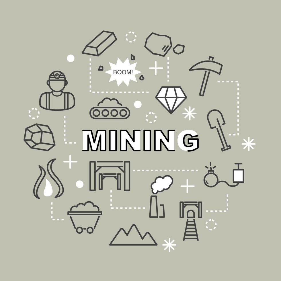 minería iconos de contorno mínimo vector