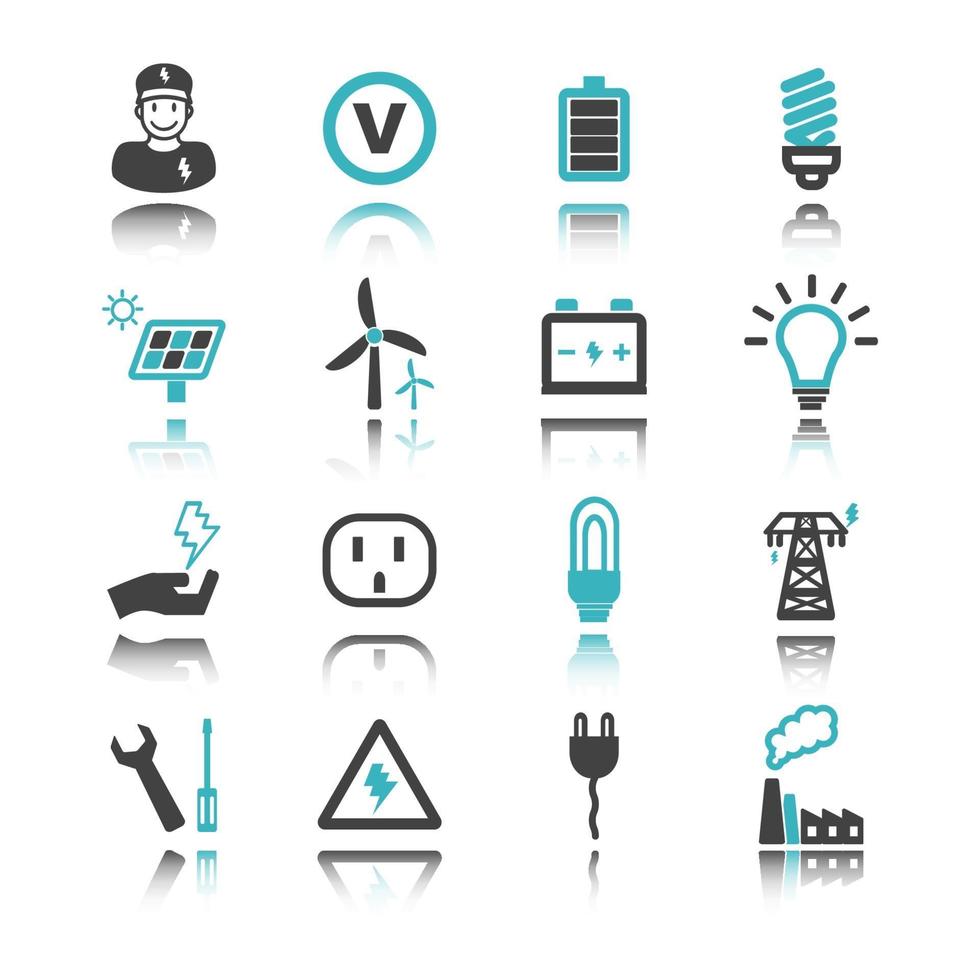 iconos de electricidad con reflejo vector