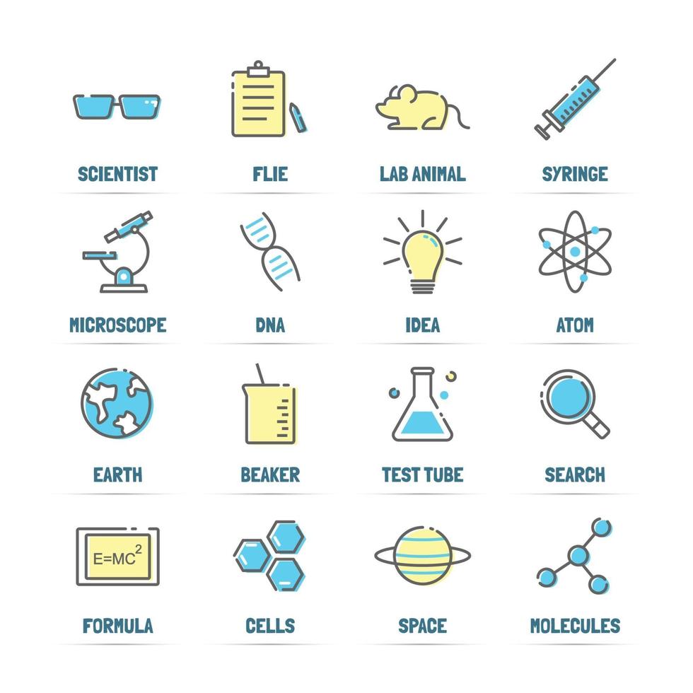 iconos de línea de vector de ciencia con colores planos