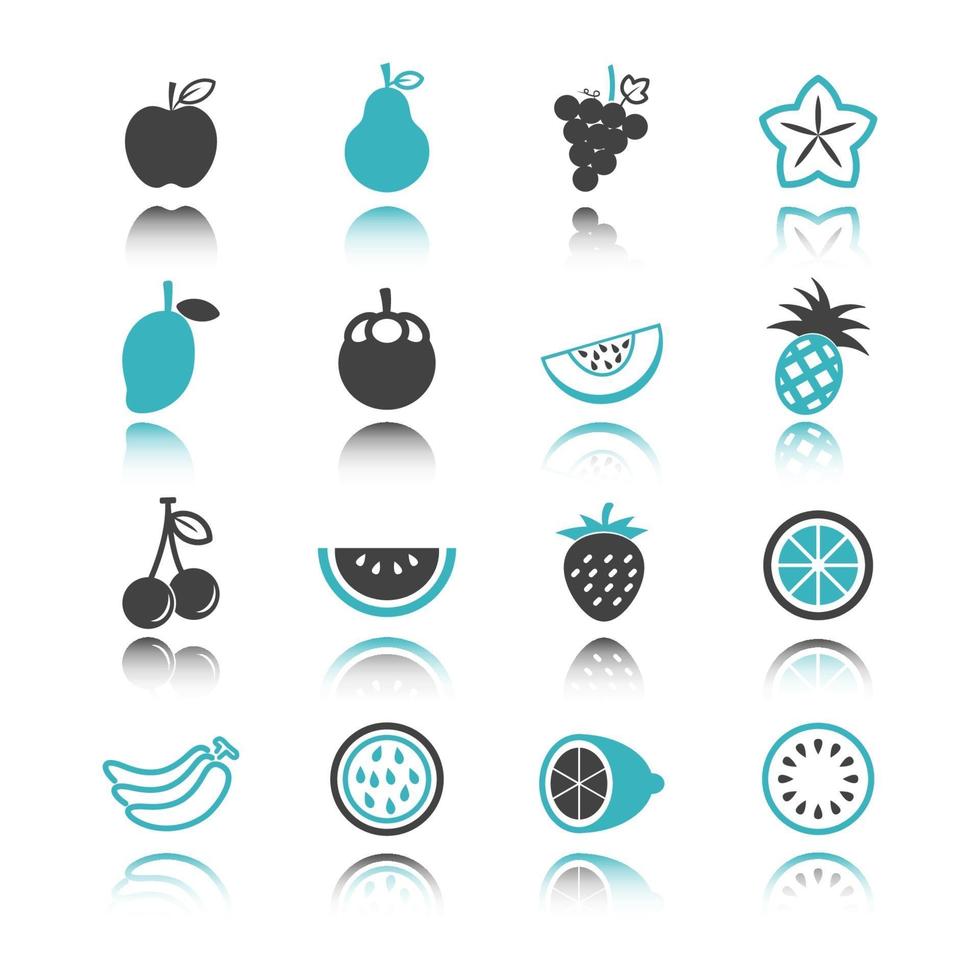 iconos de frutas con reflejo vector