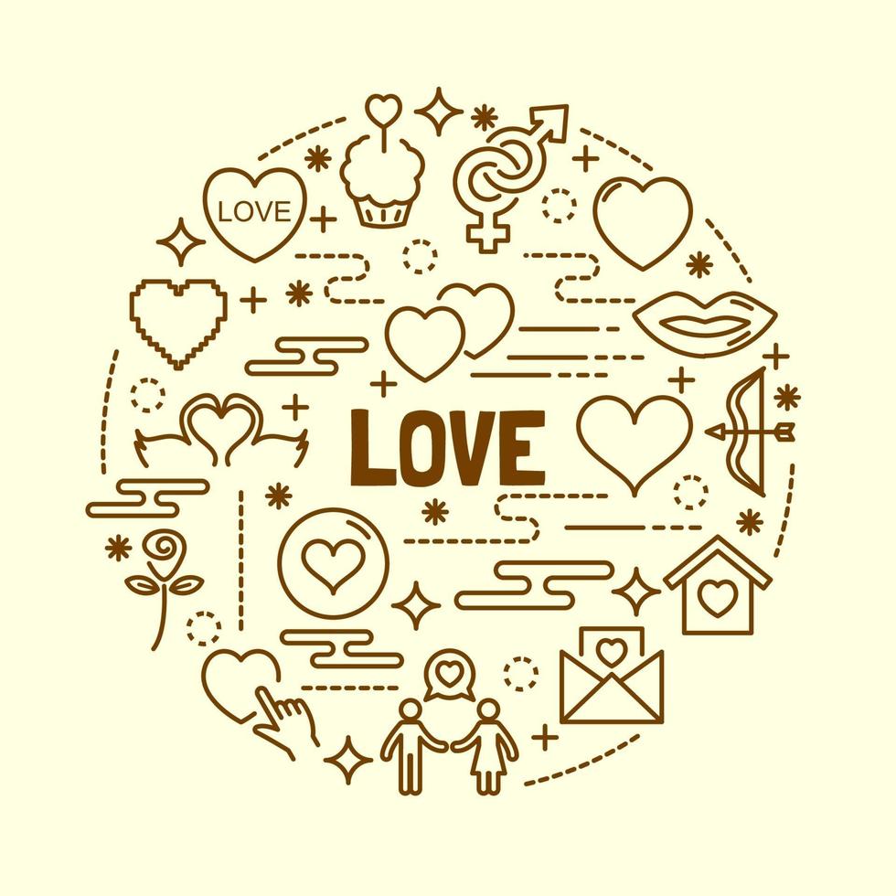 love minimal thin line icons set vector