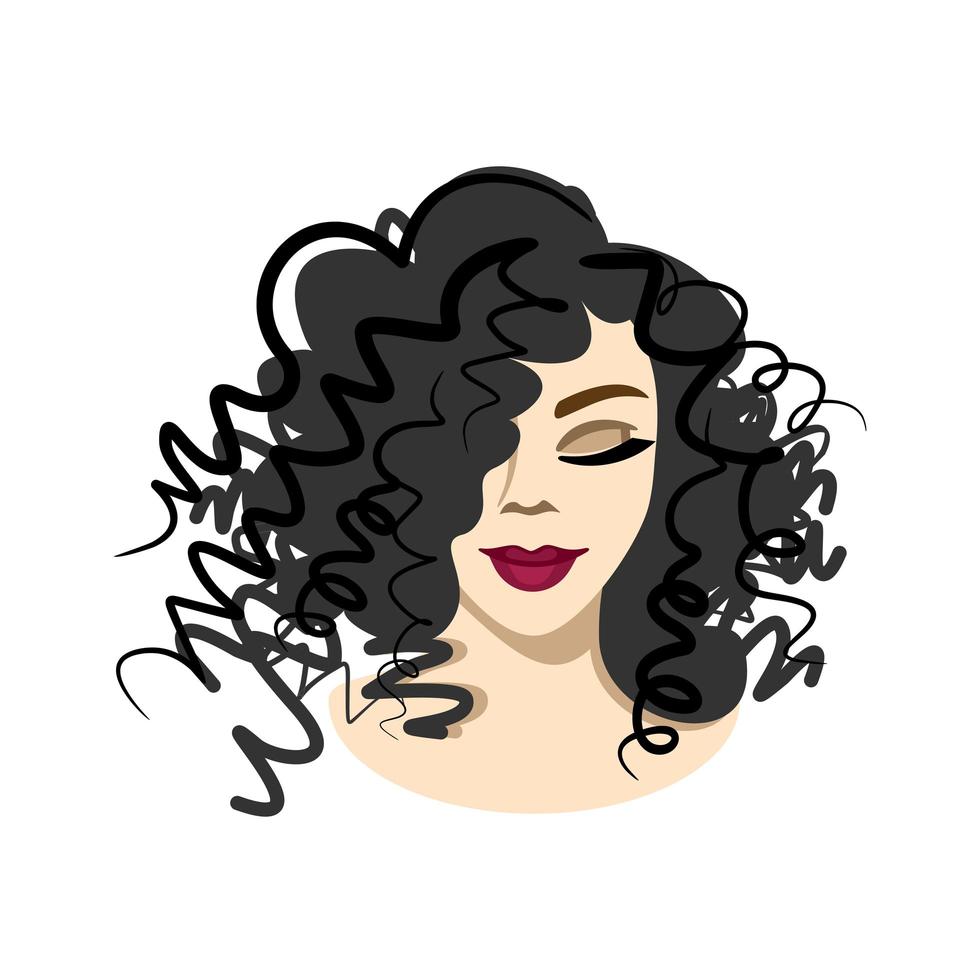 face of a beautiful girl with curly hairstyle. portrait of a lovely woman on a white background. beauty saloon. vector