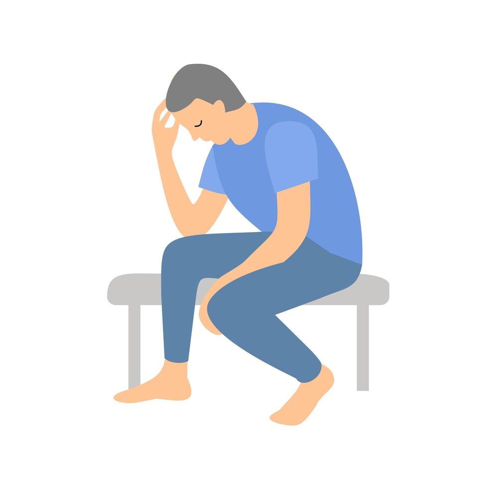 man holding his head. the person sits and thinks. sadness, feeling unwell. psychology vector