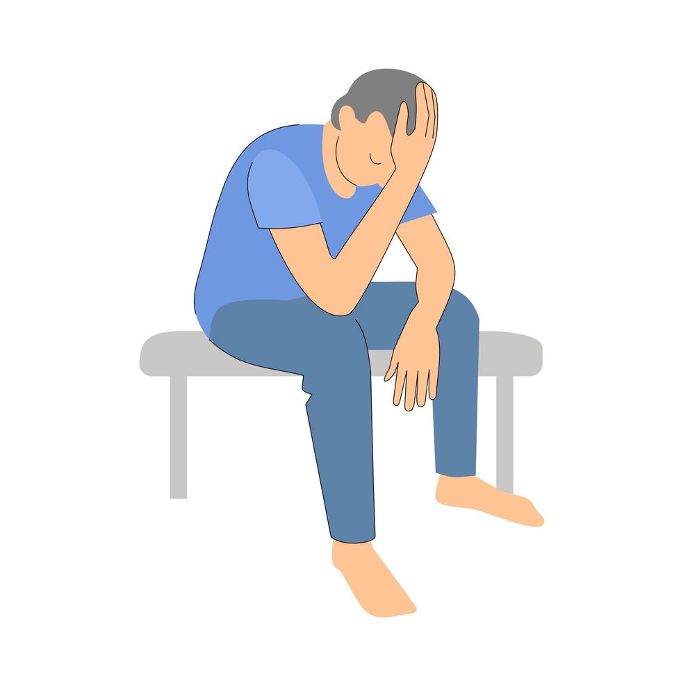 man holding his head. the person sits and thinks. sadness, feeling unwell. psychology vector