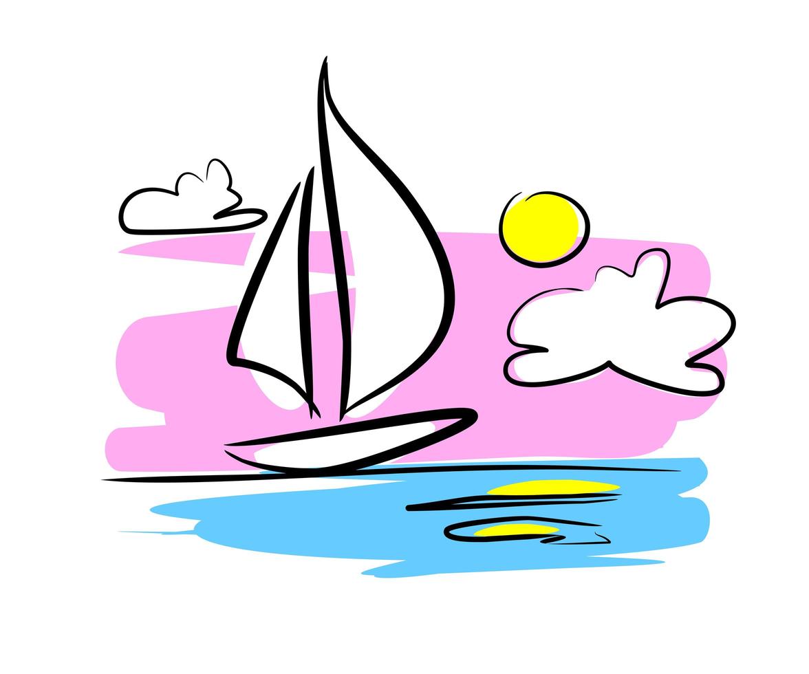 sailboat at sunset - vector illustration on white background