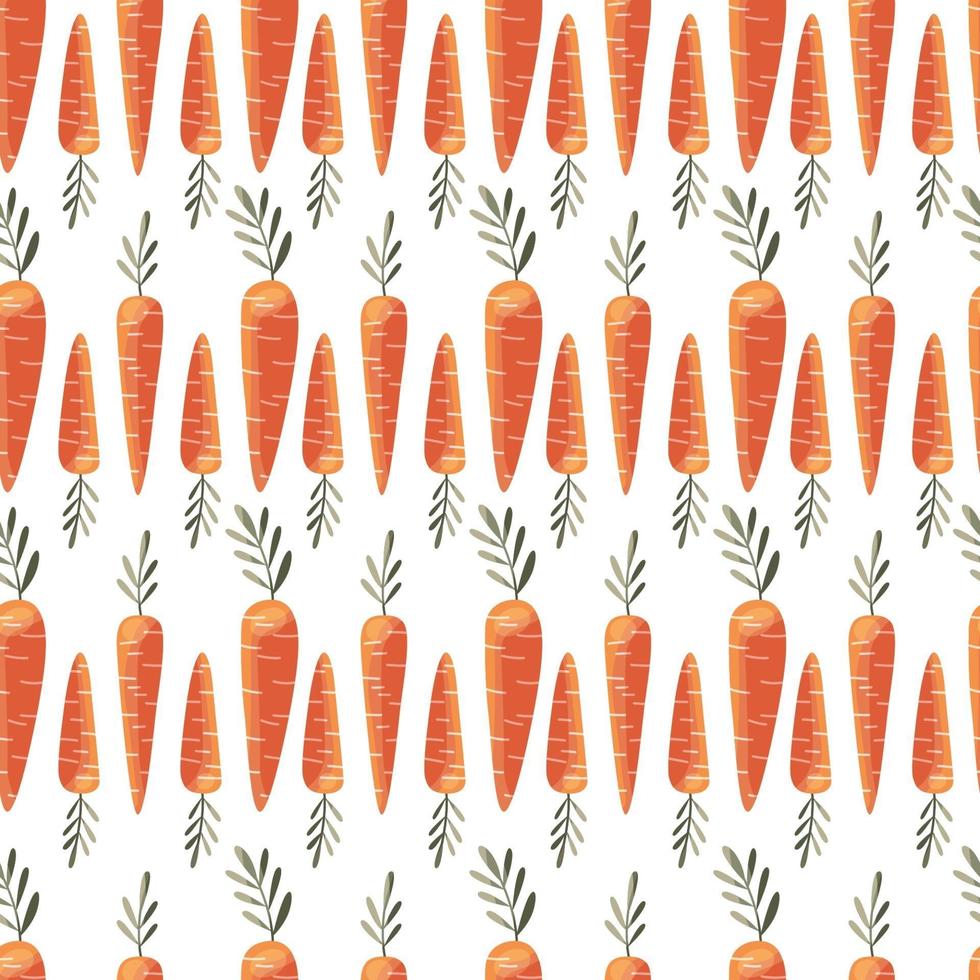 Seamless pattern with colorful carrots. Hand drawn vector illustration design. Natural organic food. Wallpaper and fabric design.