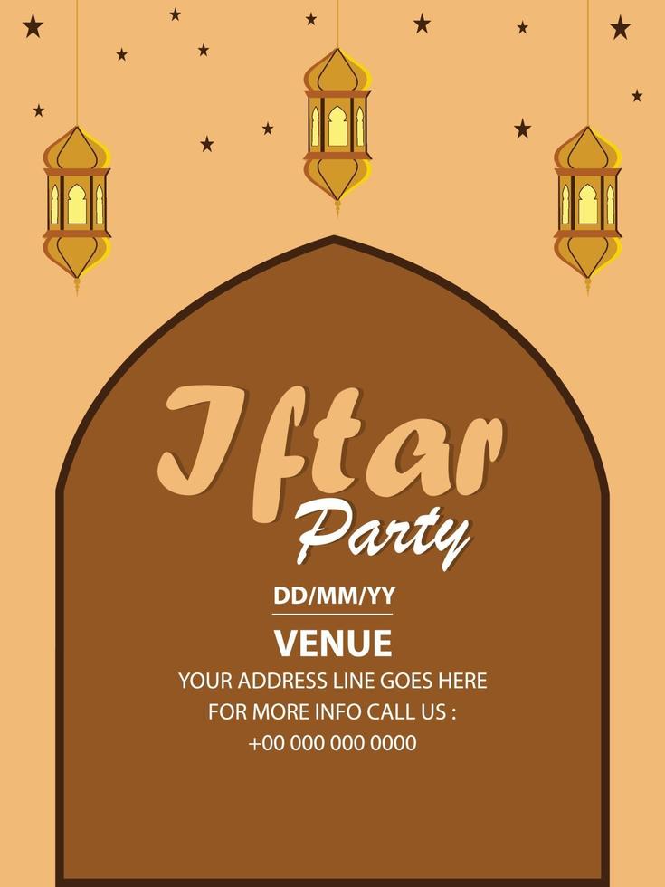 Iftar party invitation greeting card with creative arabic lantern vector