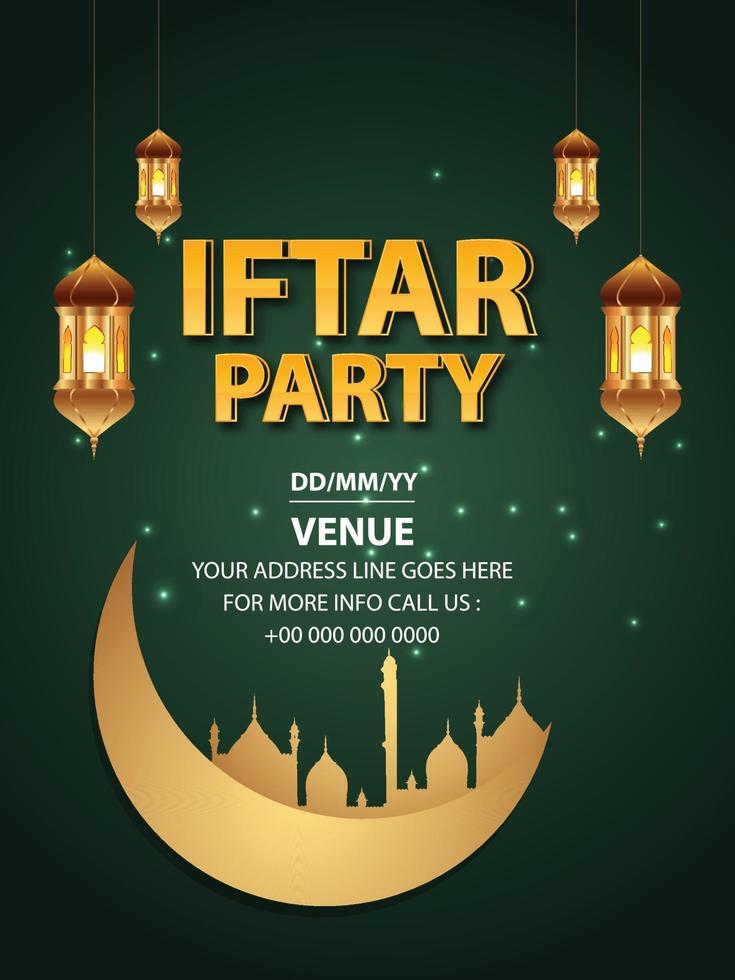 Iftar party flyer celebration with arabic golden lantern vector