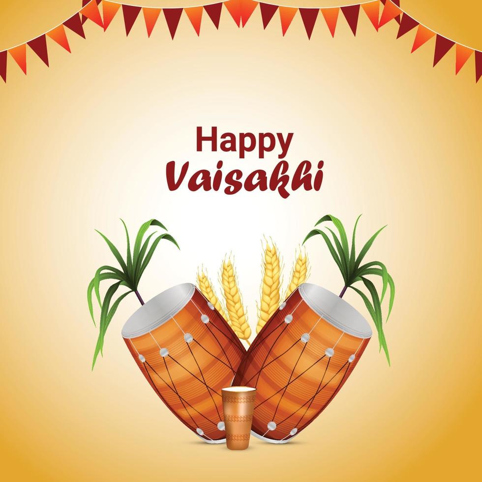 Realistic illustration of happy vaisakhi celebration greeting card vector