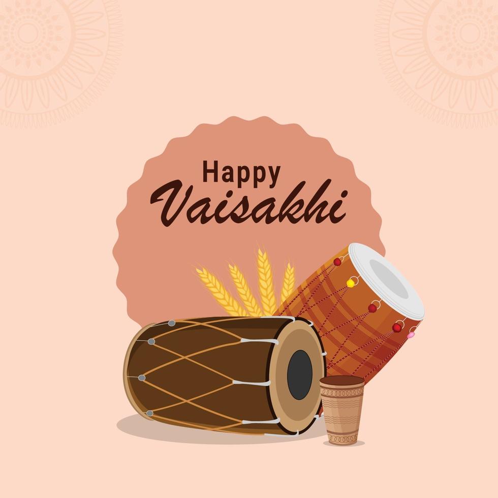 feliz tarjeta de felicitación de celebración de vaisakhi con elemento plano creativo vector