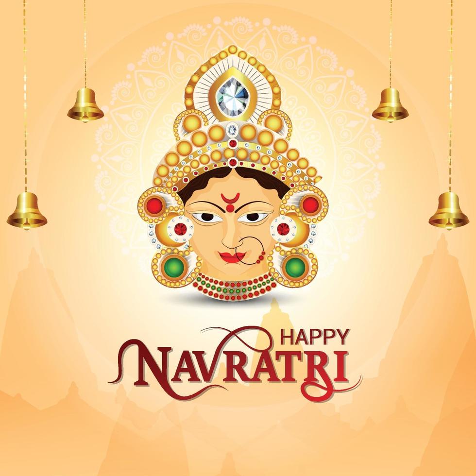 Happy navratri celebration greeting card with creative illustration of goddess durga vector