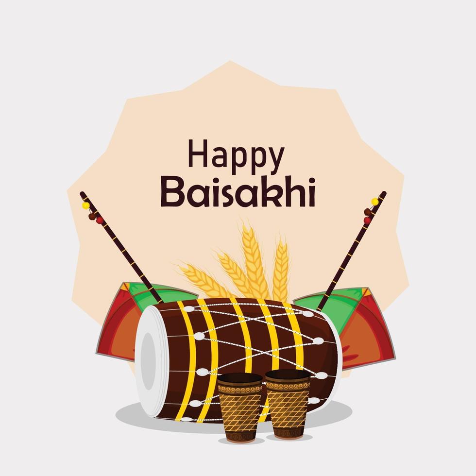 Happy vaisakhi indian sikh fesitval greeting card with flat element vector