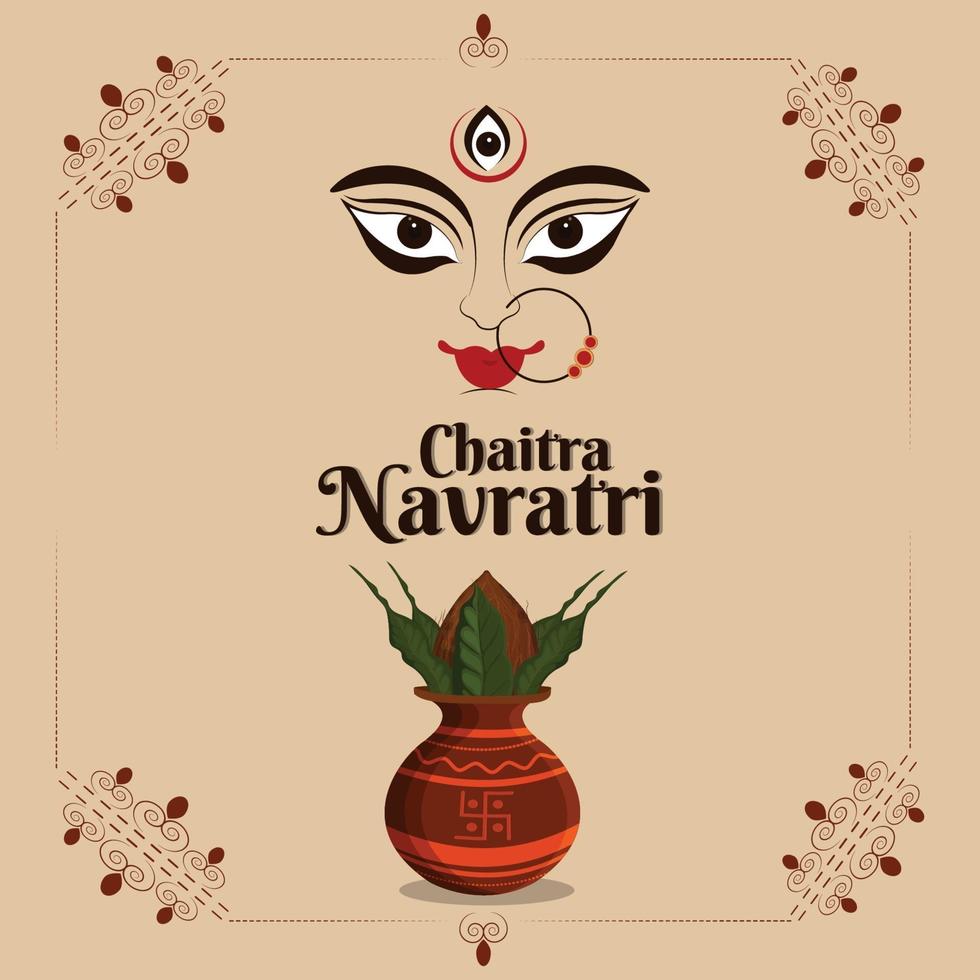 Shubh navratri celebration greeting card with creative kalash vector