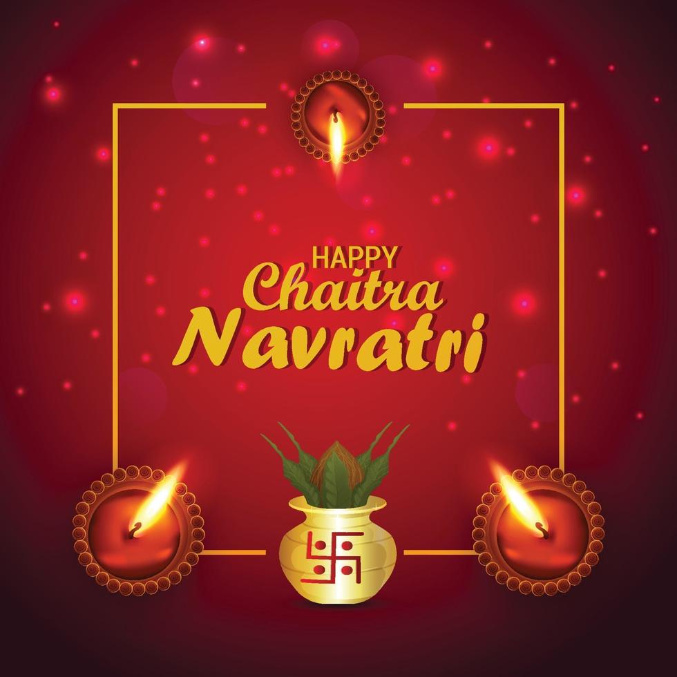 Happy navratri  greeting card and background with creative kalash and diya vector