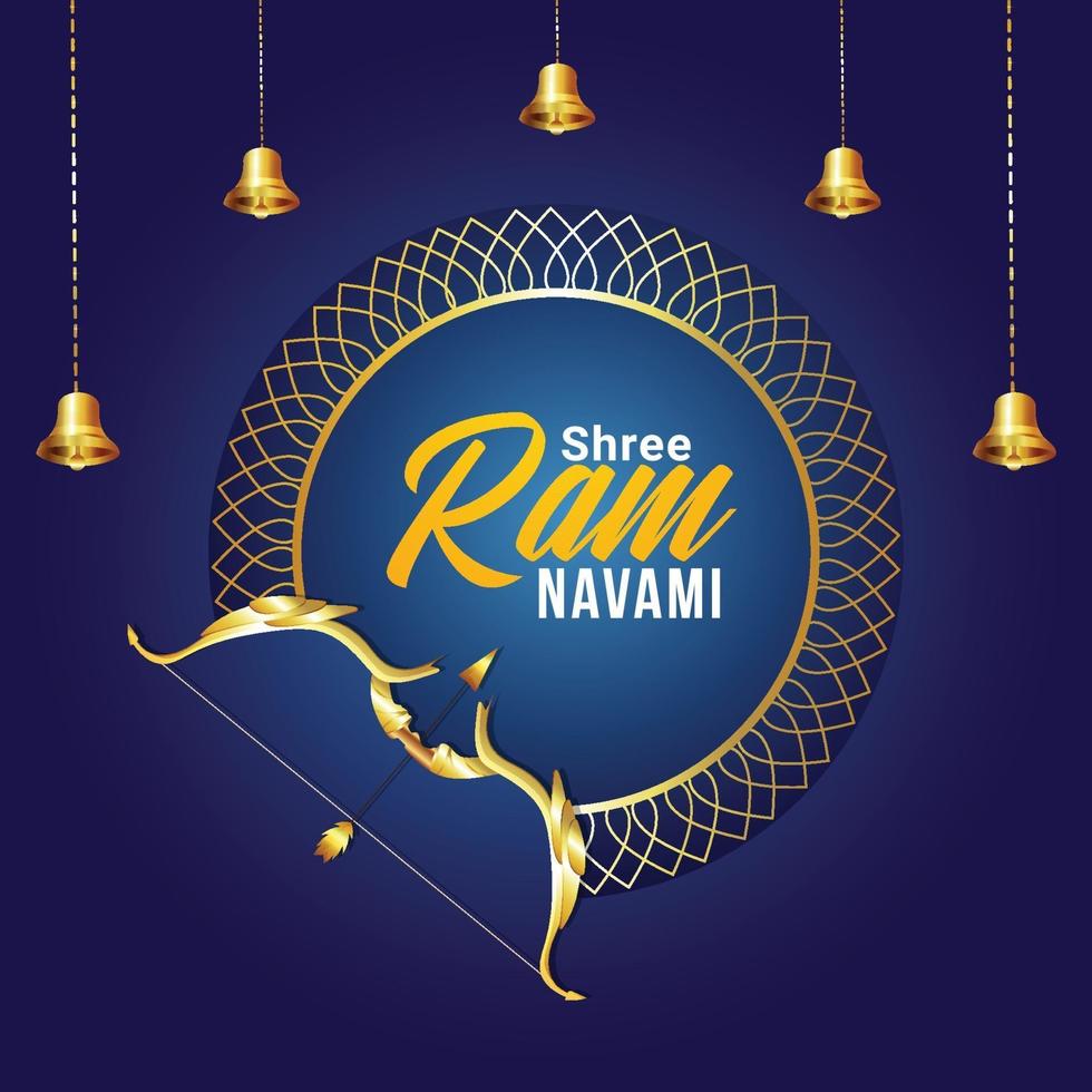 Happy ram navami vector illustration with golden bow and arrow