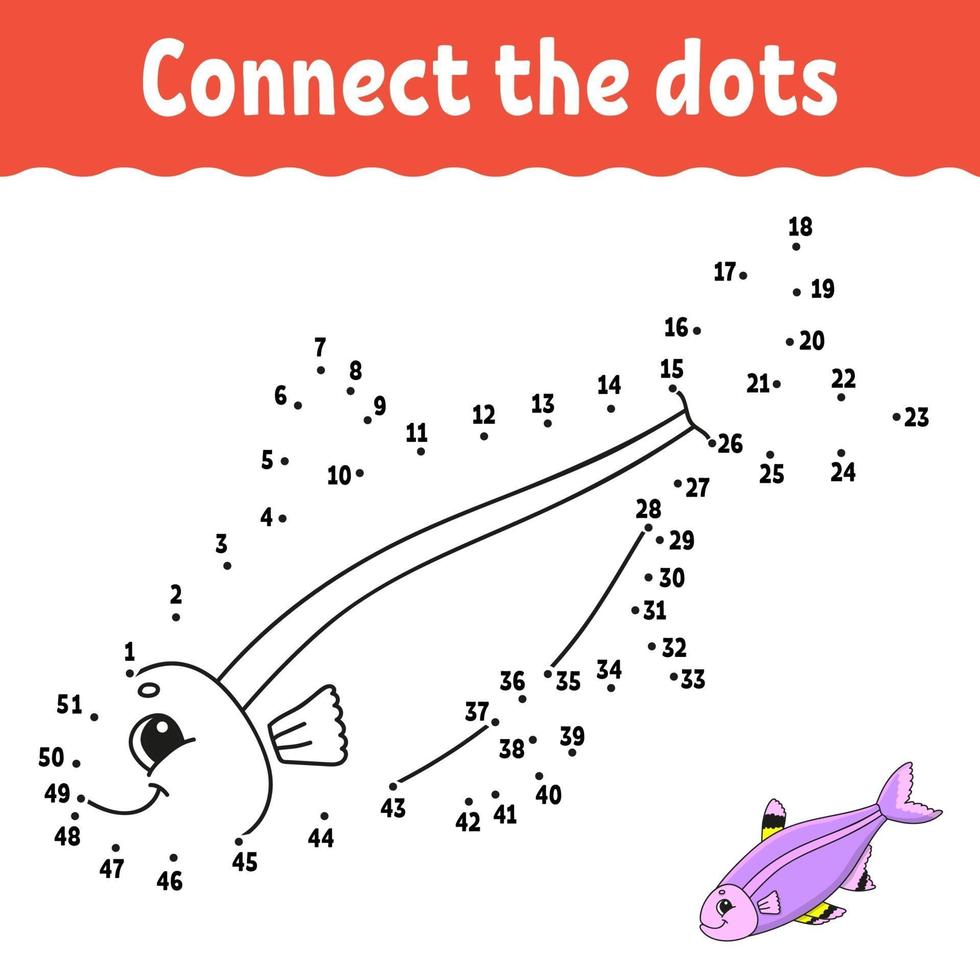 Dot to dot game. Draw a line. For kids. Activity worksheet. Coloring book. With answer. Cartoon character. Vector illustration.