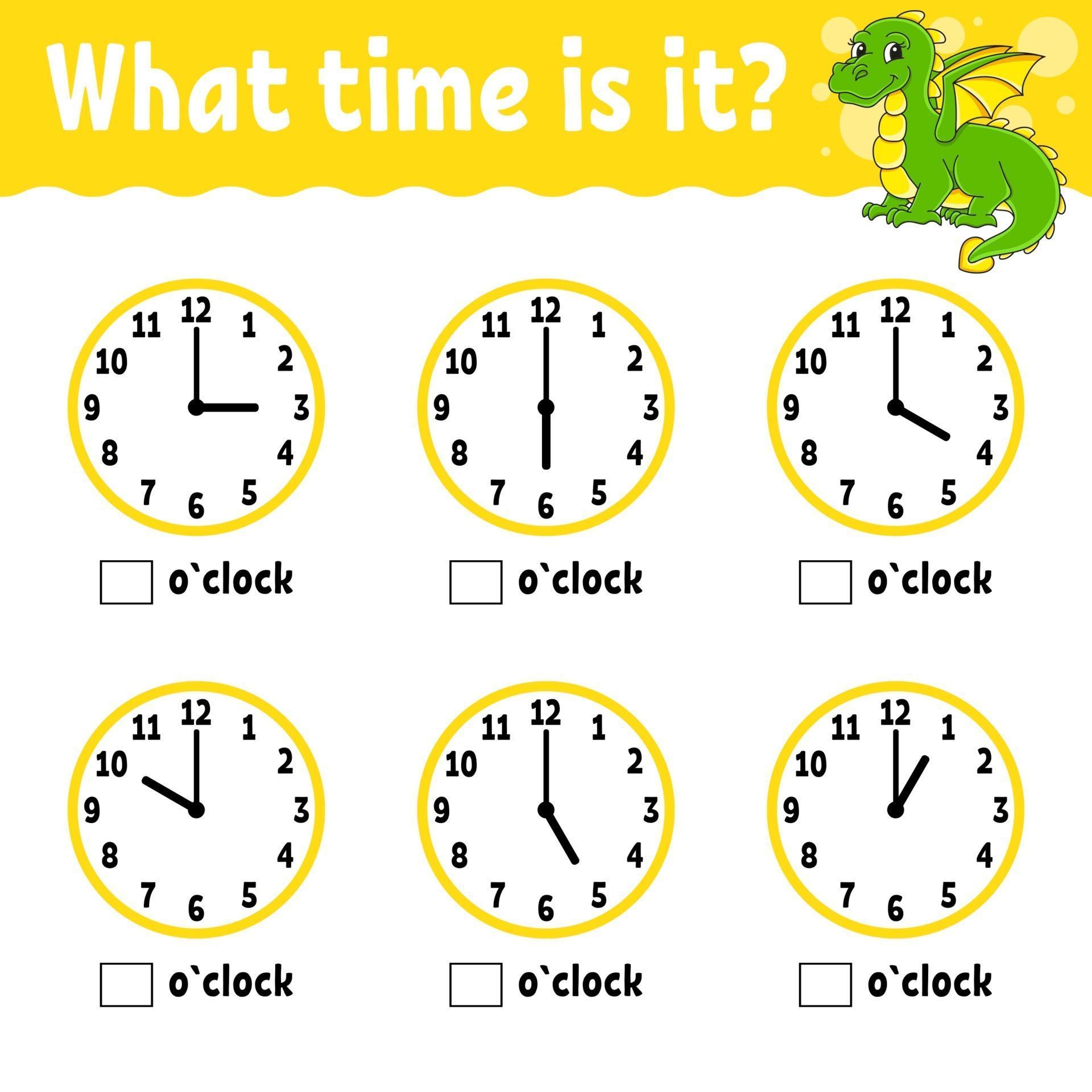 Learning time on the clock. Educational activity worksheet for kids and